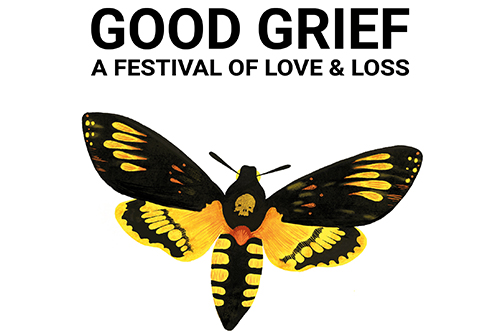 Image of Good Grief's logo featuring a black and yellow deaths head hawk moth
